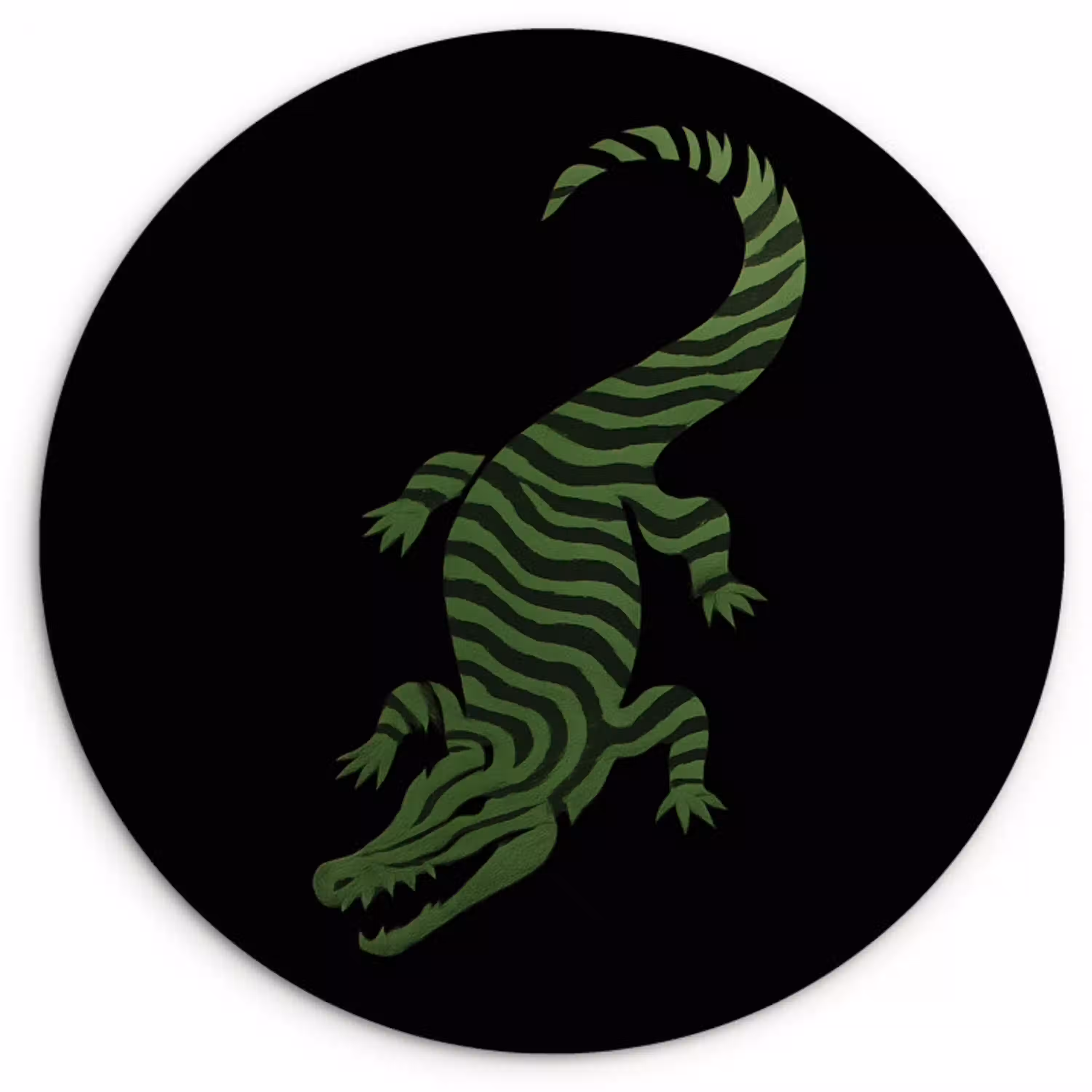 Krokodil - Groen - Tijgerachtig - Strepen Wandcirkel kunststof plaat 5mm dik klein -3d