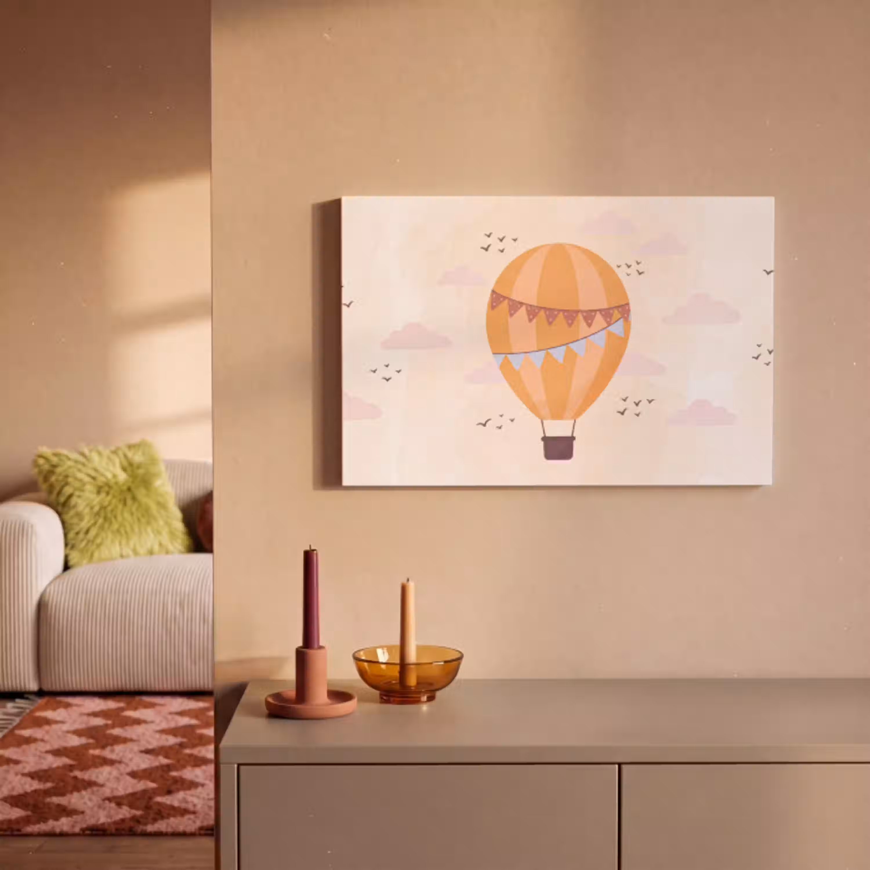 Luchtballon - Slingers - Avontuur - Illustratie - Oranje canvas 2cm klein -sfeer1