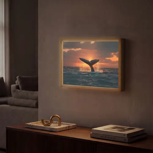 Walvis staart - Water - Zonsondergang Light Box met batterij (Wandlamp) middel -sfeer1