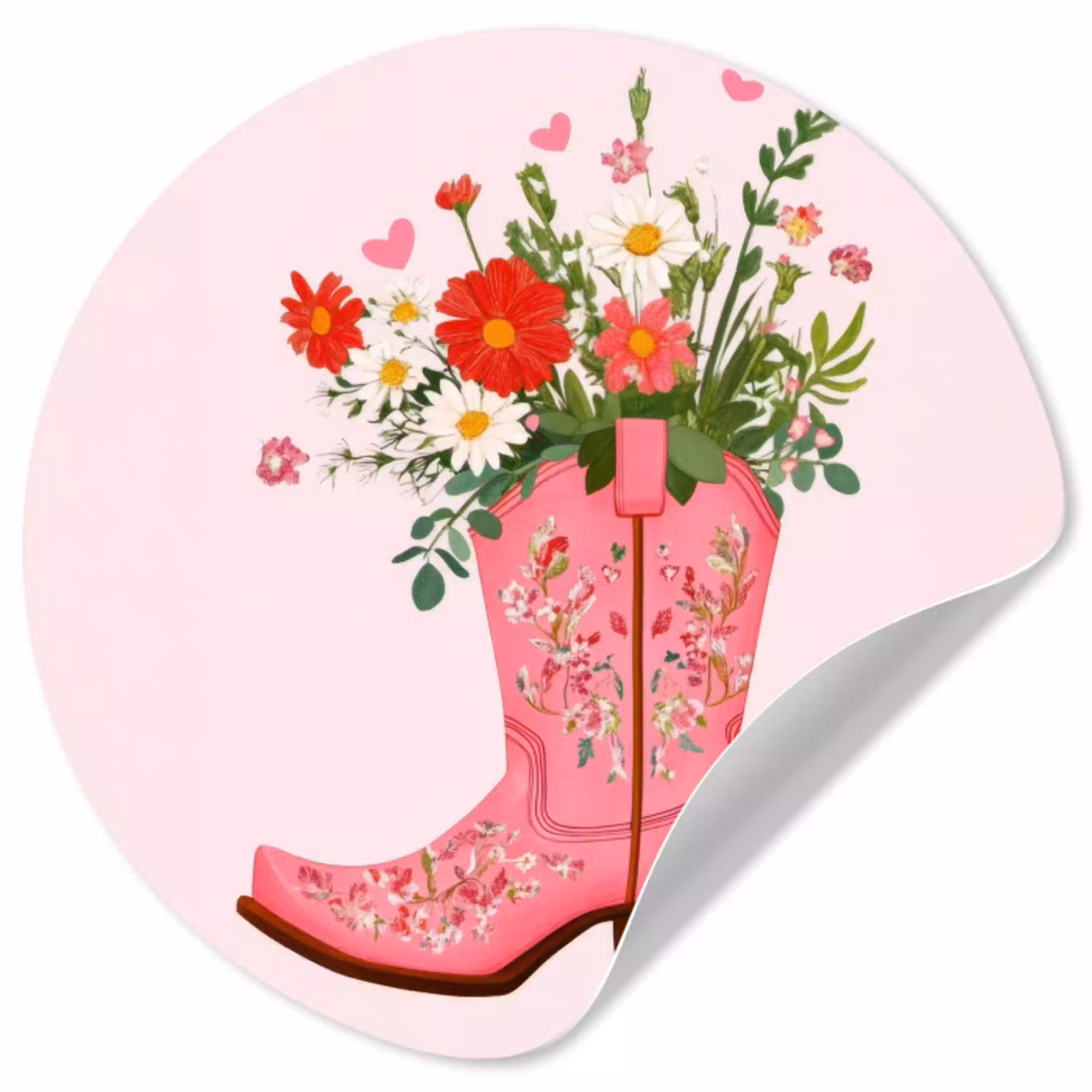 Cowboylaarzen - Roze - Boeket - Bloemen Wandcirkel behangsticker klein -3d