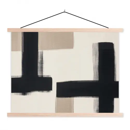Zwart - Abstract - Japandi textielposter latten blank klein -3d