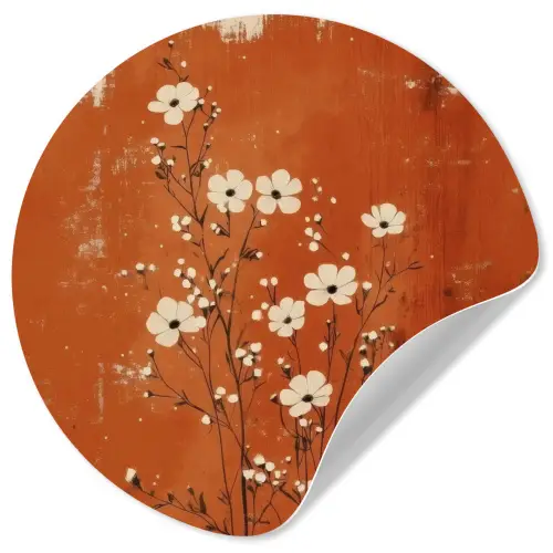 Bloemen - Wit - Subtiel - Roestkleur Wandcirkel behangsticker klein -3d