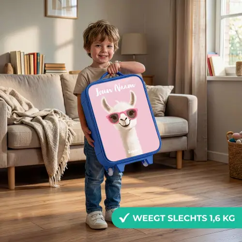 Lama - Wit - Zonnebril - Wimpers Kinderkoffer - Blauw klein -sfeer2_NL