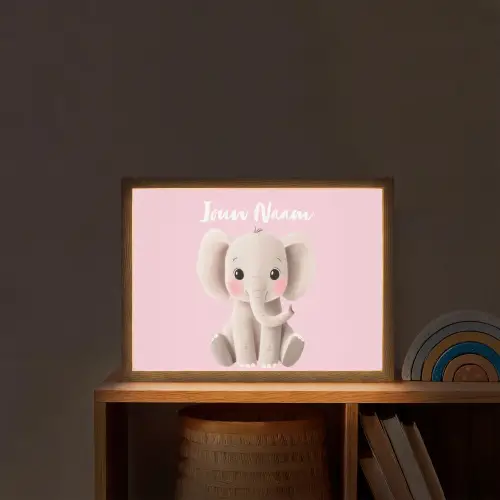 Olifant - Baby - Roze - Cartoon Light Box met batterij (Wandlamp kind) middel -sfeer1_kind