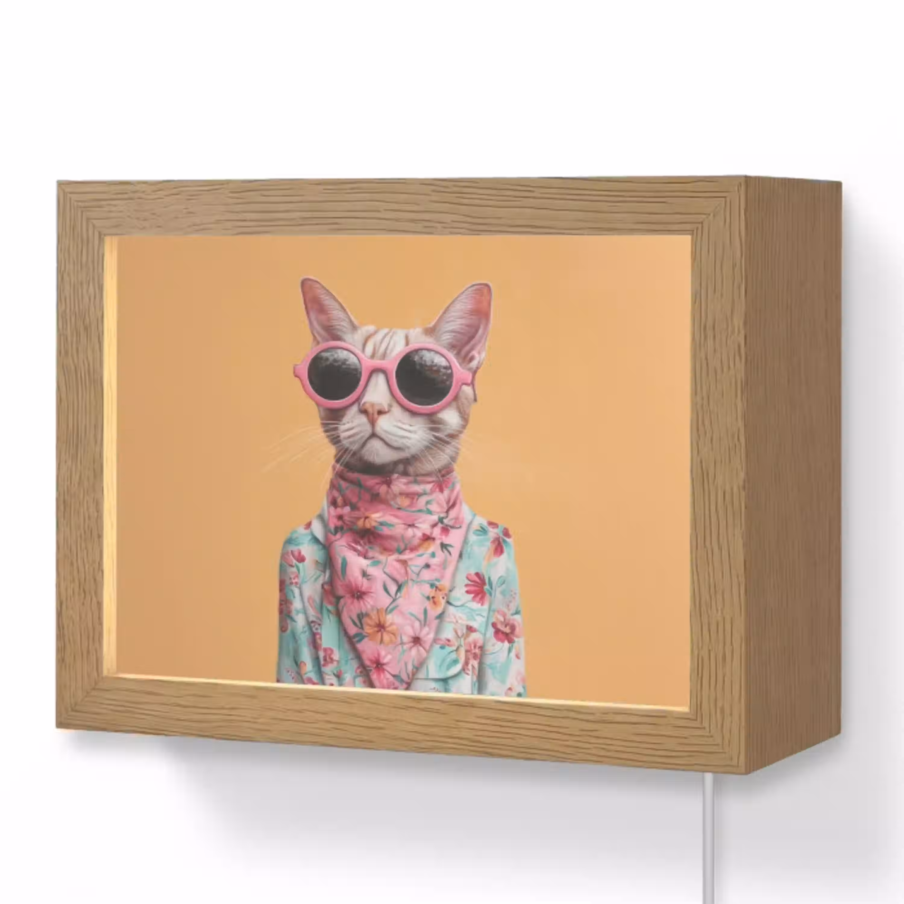 Zonnebril - Kat - Sjaal - Bloemen Light Box met kabel (Wandlamp) klein -3d
