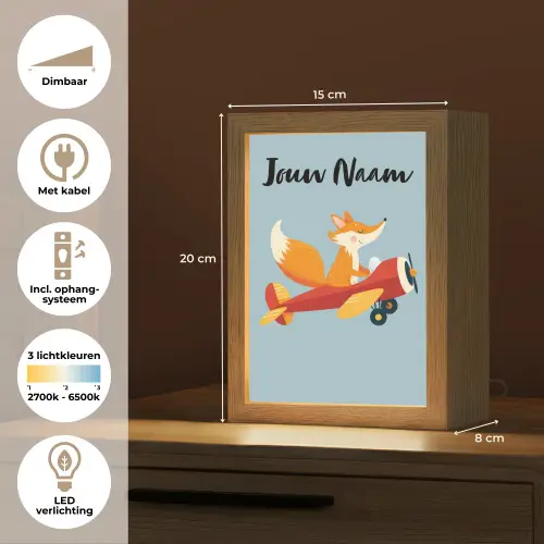 Vos - Vliegtuig - Blauw Light Box met kabel (Kinderlampje) klein -USP_NL