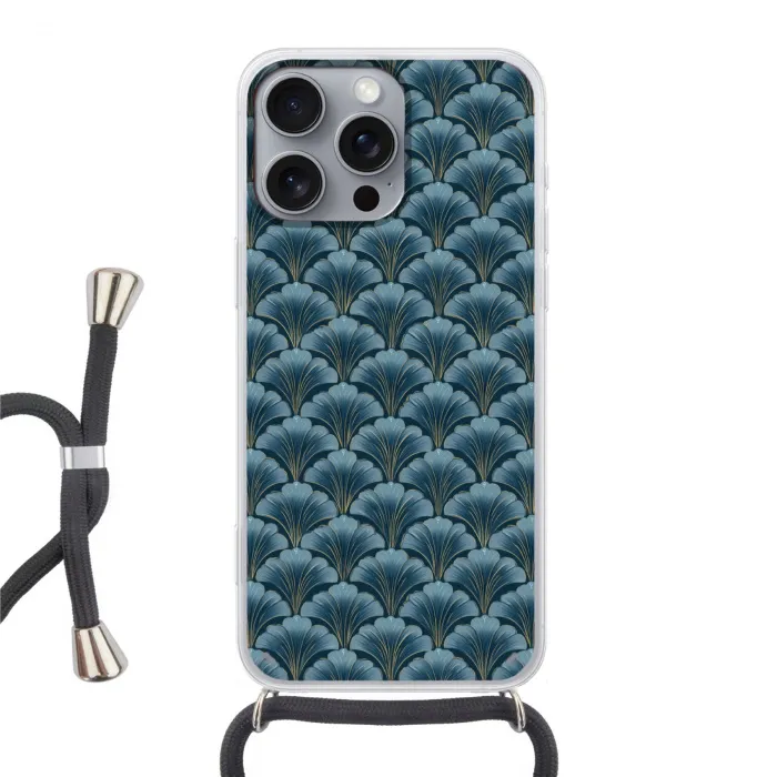 Patroon - Ginkgoblad - Blauw Hoesje iPhone 16 Pro Max met koord klein 804 -3d