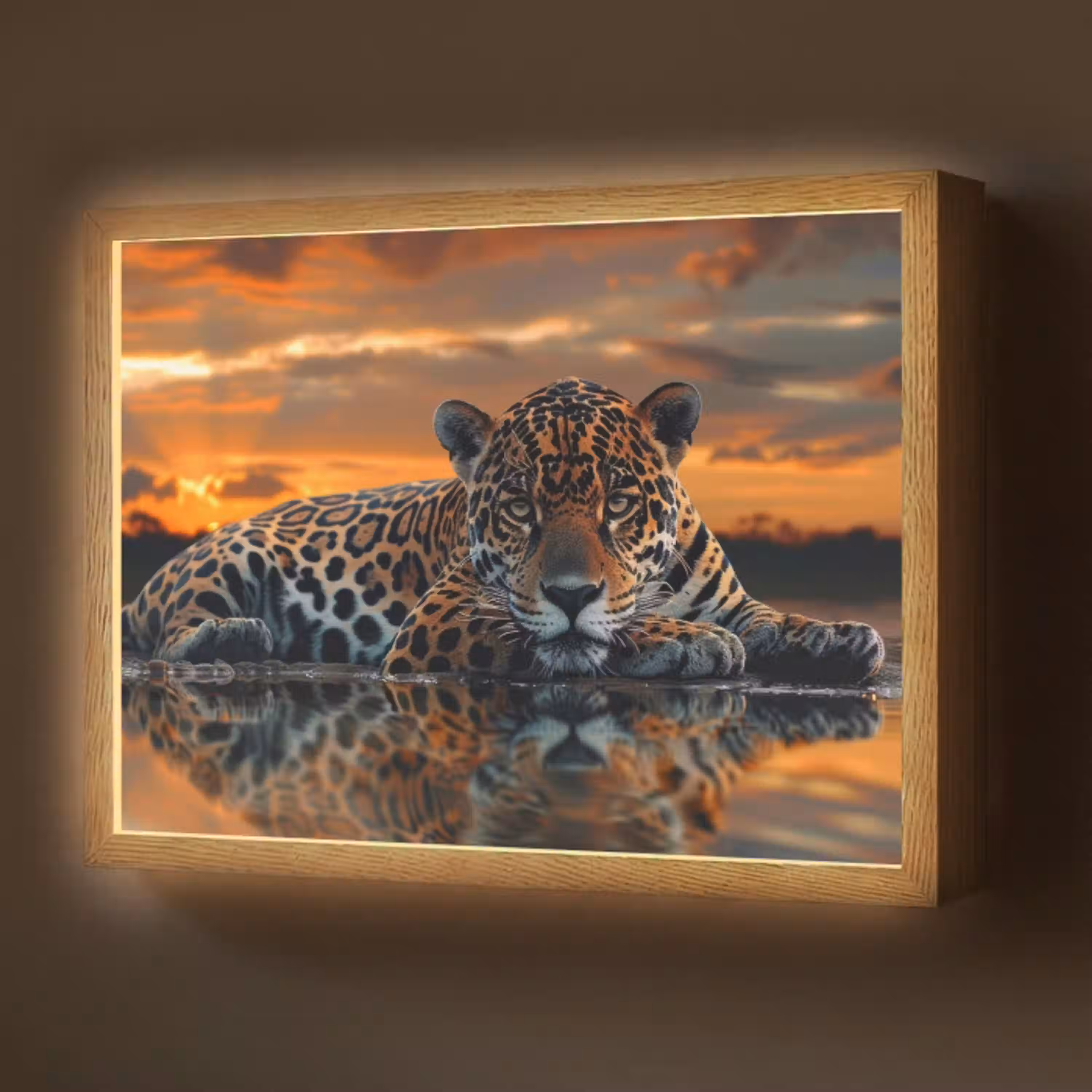 Natuur - Luipaard - Dier - Zonsondergang - Modern Light Box met batterij (Wandlamp) middel -z3d_website