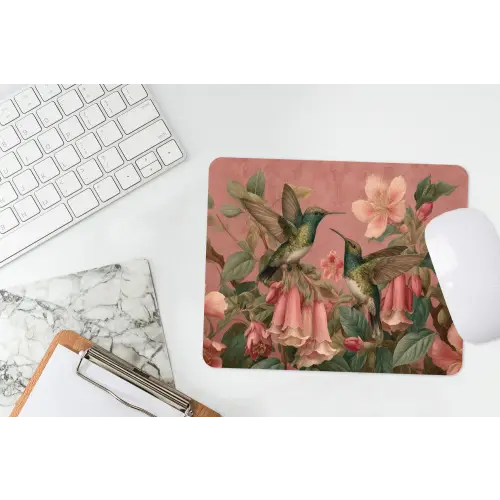 Kolibries - Bloemen - Groen - Roze muismat rubber klein -witbureau