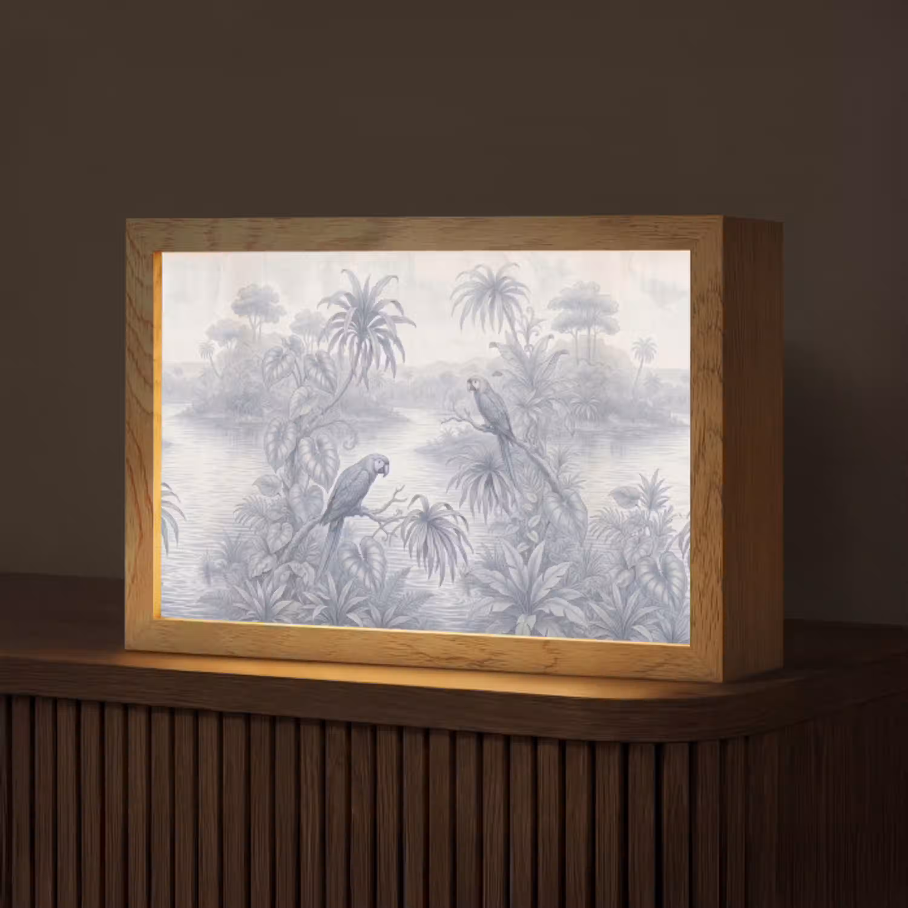 Vogel - Rivier - Tropisch - Illustratie - Blauw Light Box met kabel (Tafellamp) klein -z3d_website