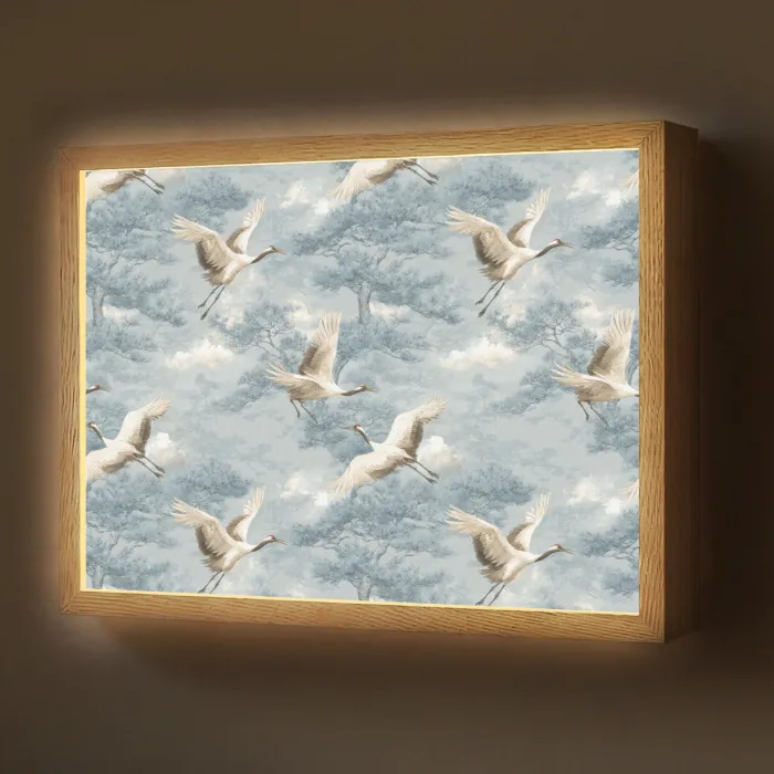 Wolken - Kraanvogels - Blauw Light Box met batterij (Wandlamp) middel 907 -z3d_website