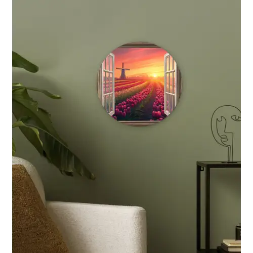 Doorkijk - Tulpen - Zonsondergang - Bloemen - Kleurrijk Wandcirkel plexiglas klein -sfeer3