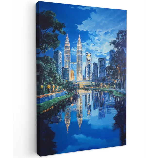 Stad Kuala Lumpur - Skyline - Wolkenkrabbers - Water Tuinposter op houten frame 2 cm dik klein -3d