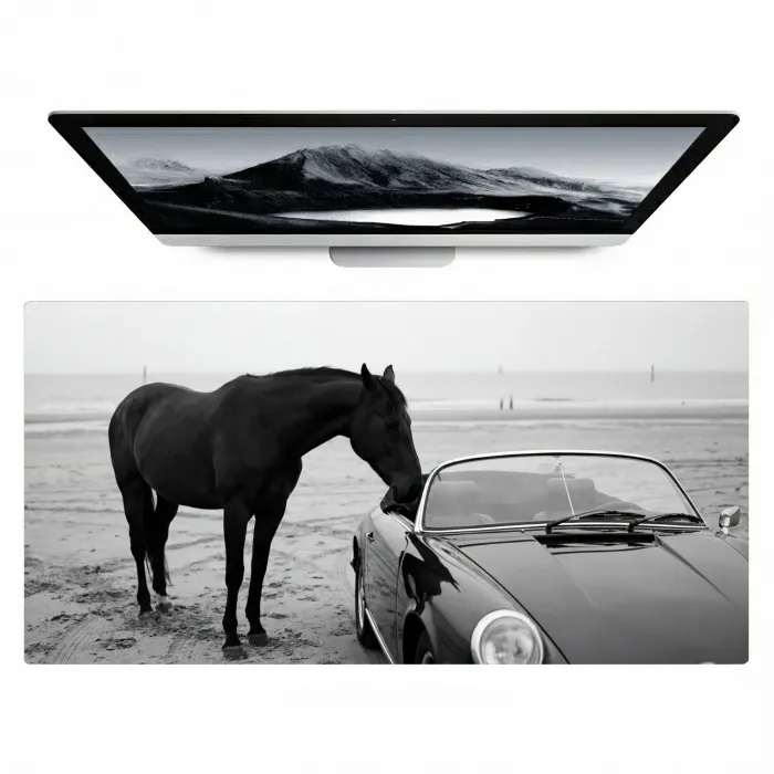 Paard - Auto - Zwart - Wit Muismat XXL klein -zzz3d