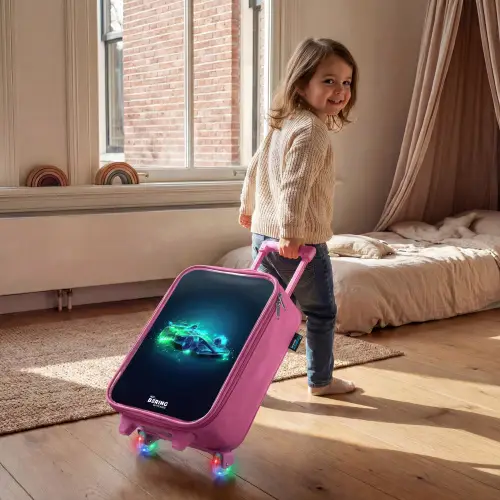 Neon racewagen in digitale stijl Kinderkoffer - Roze klein -sfeer1