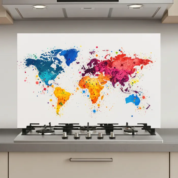 Wereldkaart - Graffiti - Kleurrijk keuken achterwand spatscherm klein -3d_website