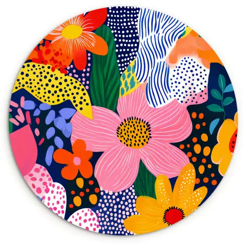 Kleurrijk - Bloemen - Abstract - Stippen Wandcirkel kunststof plaat 5mm dik klein -3d