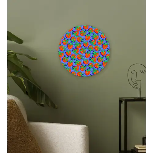 Aardbei - Rood - Blauw - Patroon Wandcirkel kunststof plaat 5mm dik klein 188 -sfeer3