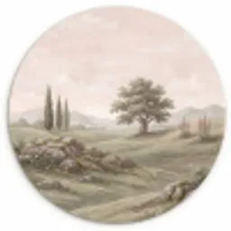 Heuvellandschap - Bomen - Natuur - Groen Wandcirkel kunststof plaat 5mm dik klein -3d