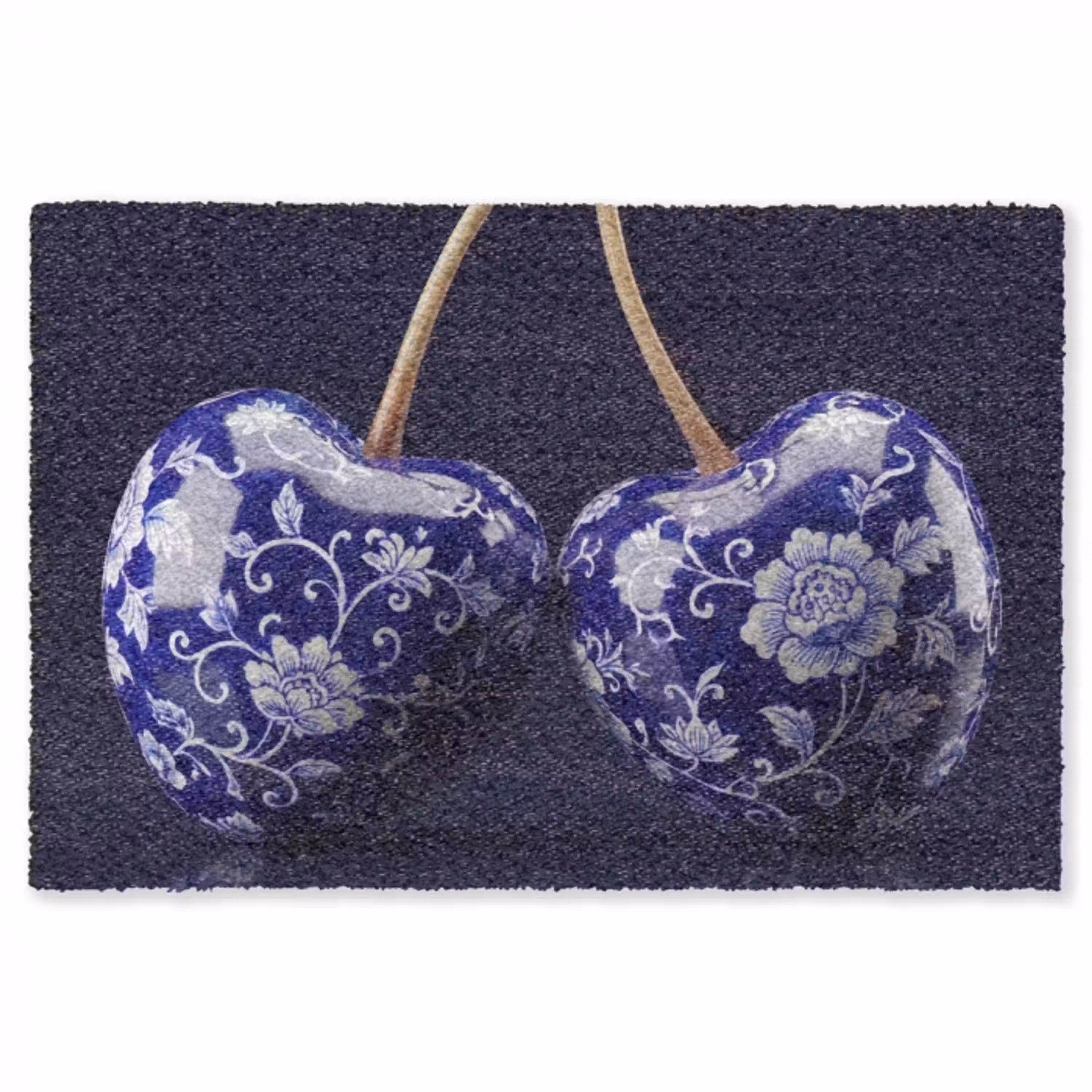Porselein- Kersen - Delfts - Blauw Vloerkleed Rechthoek klein -3d