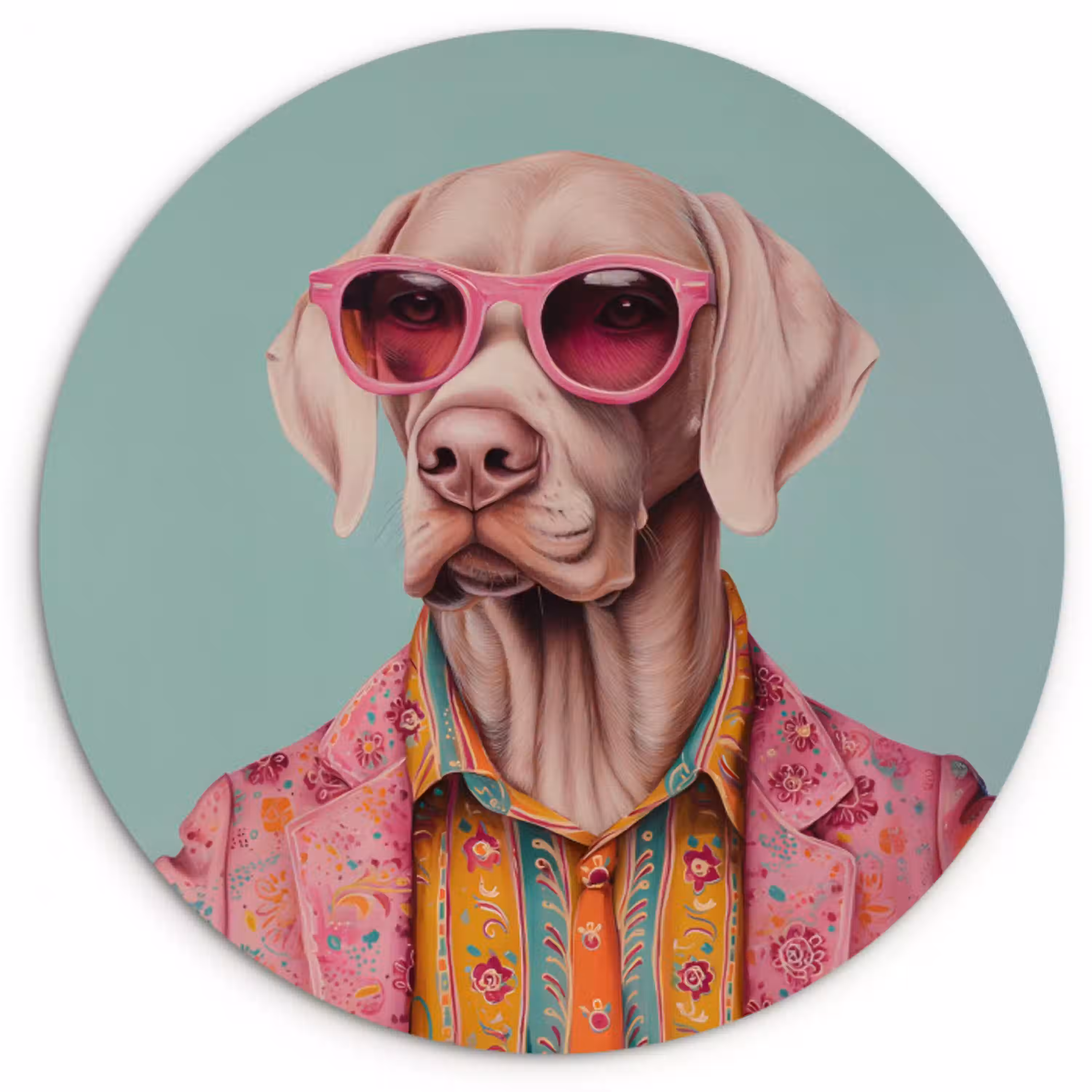 Hond - Overhemd - Bloemen - Bril Wandcirkel plexiglas klein -3d