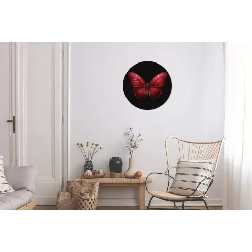 Vlinder - Rood - Minimalistisch Wandcirkel aluminium klein -woonkamer