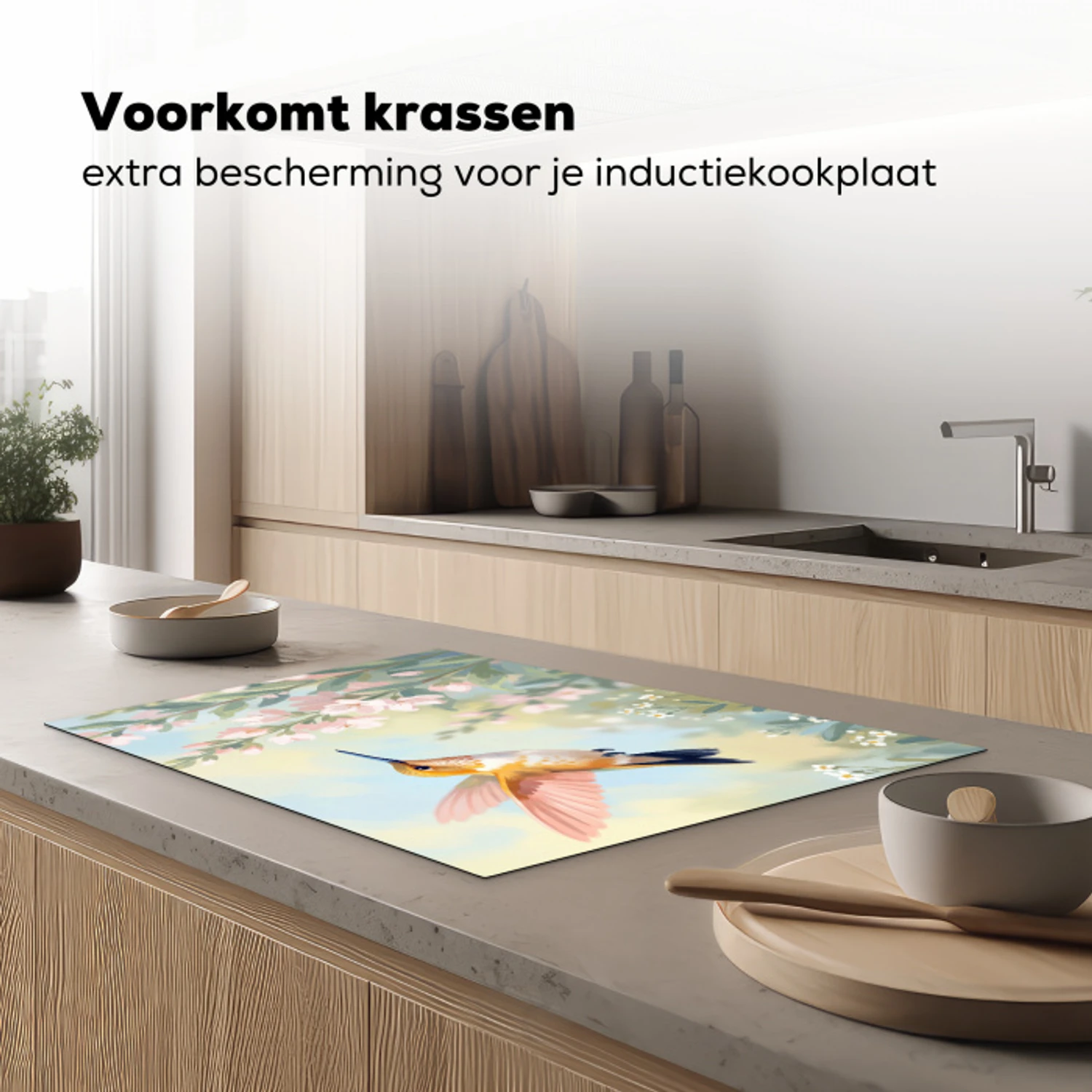 Kolibrie - Illustratie - Kleurrijk Inductie beschermer vinyl 3mm klein -sfeer1