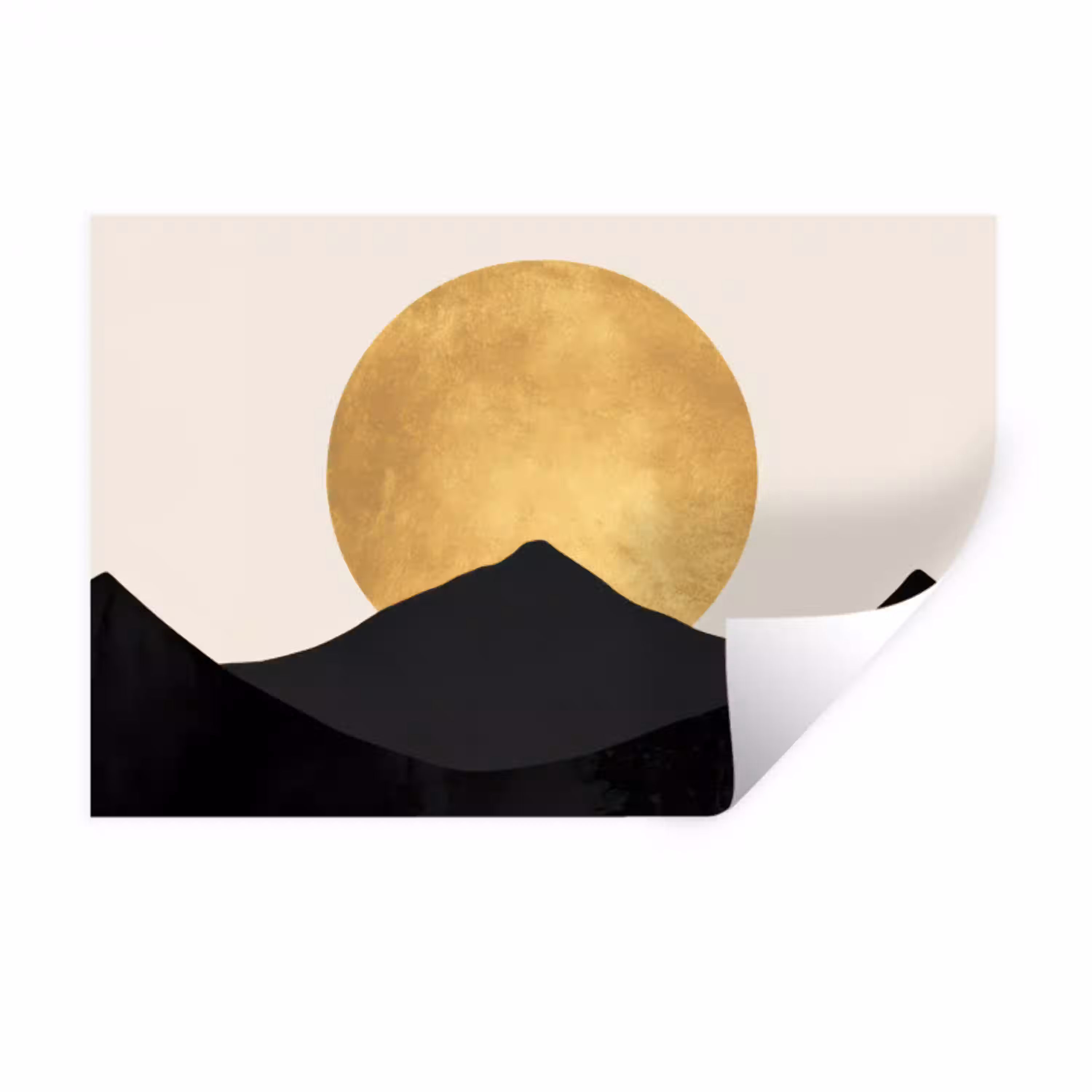 Bergsilhouetten - Gouden cirkel - Beige Muursticker klein -3d