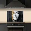 Gezicht - Vrouw - Penseelstreken - Abstract keuken achterwand spatscherm klein -sfeer1
