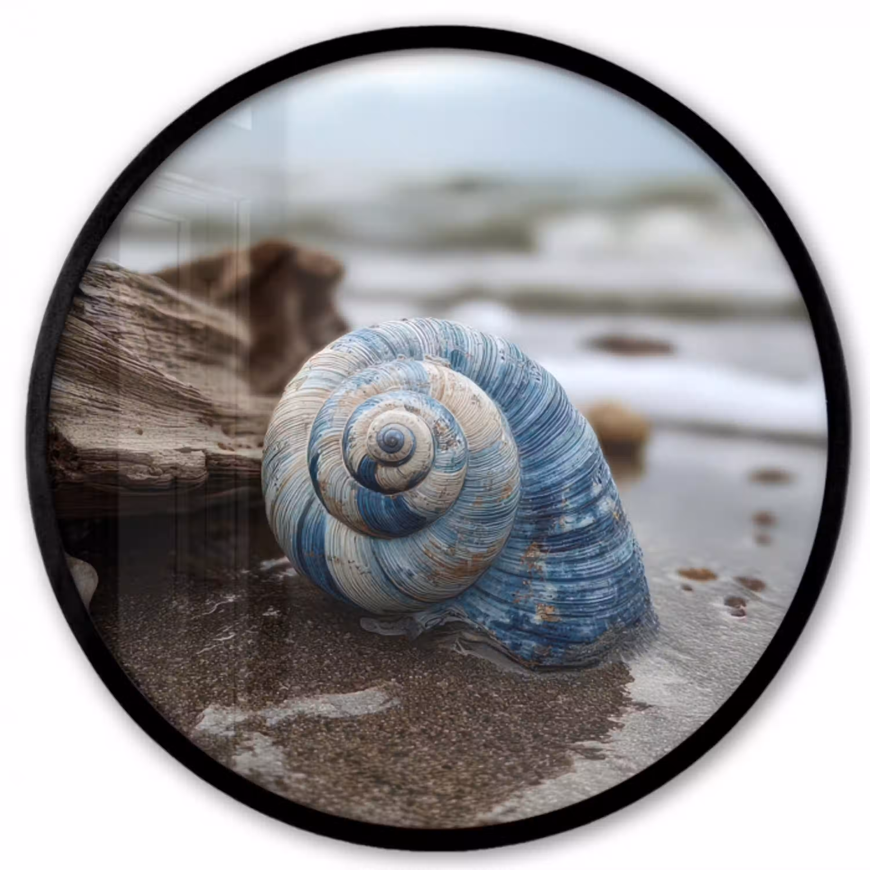 Schelp - Strand - Blauw - Zee Fotolijst rond zonder passe partout klein -3d