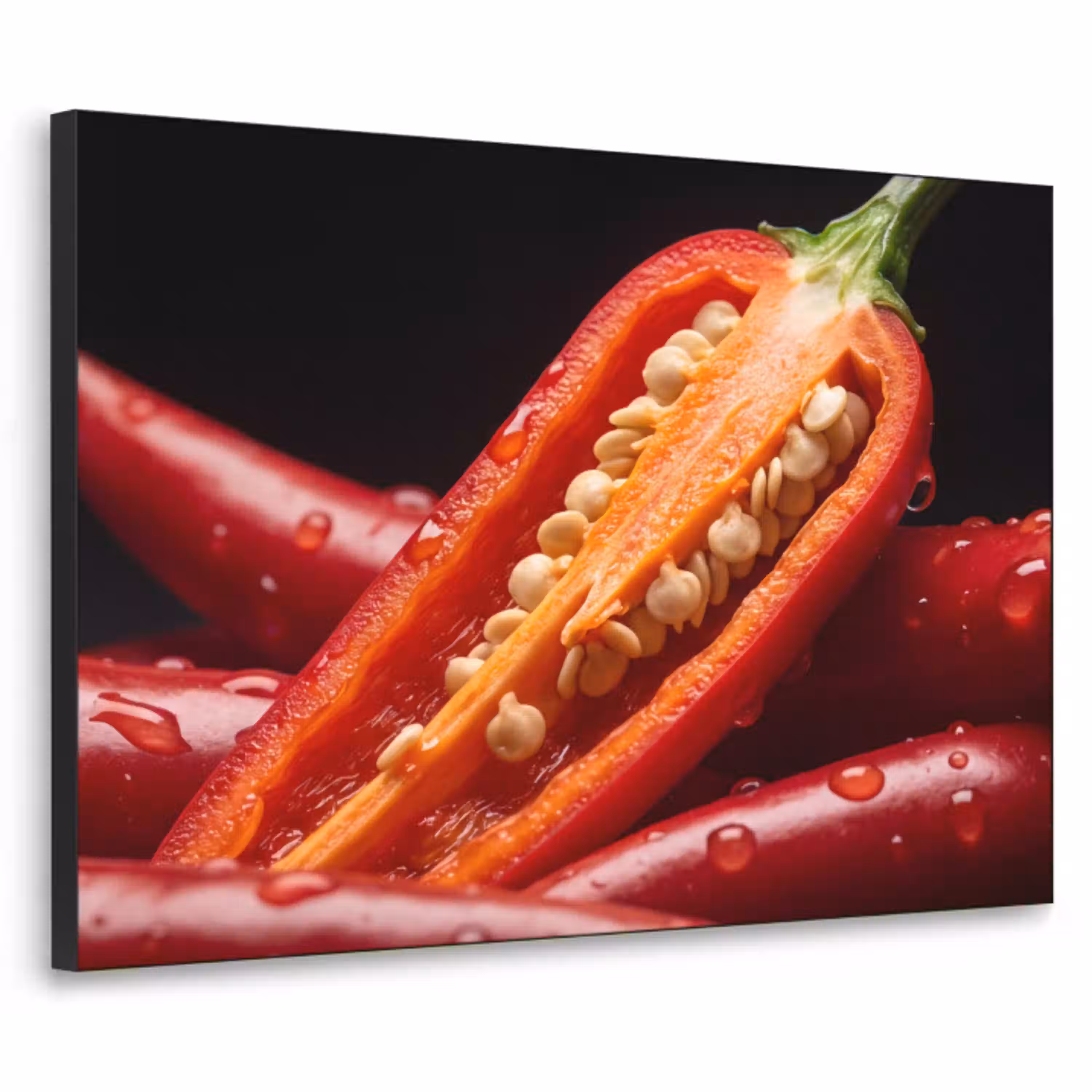 Chilipeper - Rood - Eten Textielframe zwart klein -3d