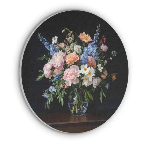 Pastel - Bloemen - Glazen - Vaas Akoestische PET Vilt - Rond klein -3d