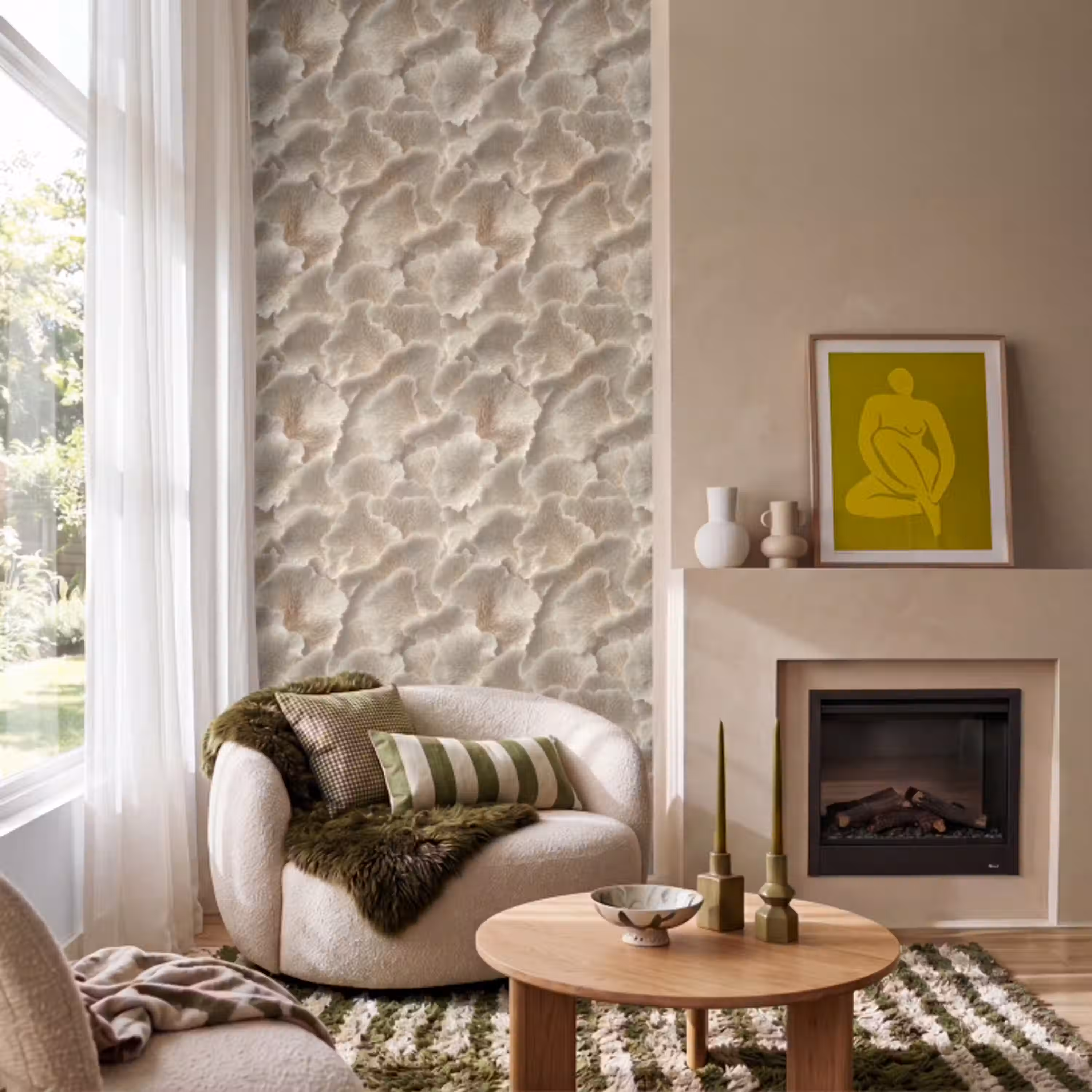Waaierstructuren - Beige - Vezeltextuur Behang Vlies klein 1076 -sfeer2