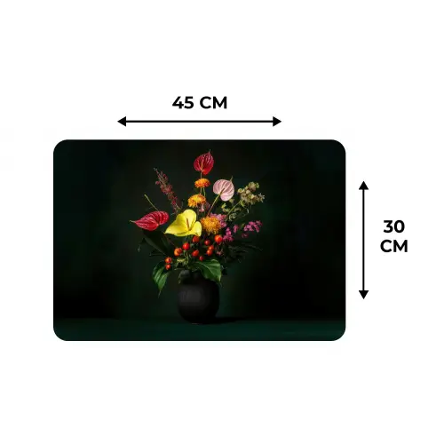 Bloemen - Vaas - Zwart Placemat vinyl groot -specs