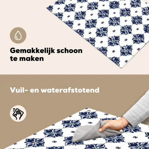 Tegelmotief - Blauw - Wit - Bloem Inductie beschemer met haakjes klein 777 -ky-schoon-nl
