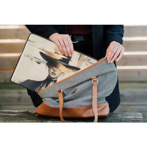 Vrouw - Hoed - Verf laptophoes neopreen klein -tas