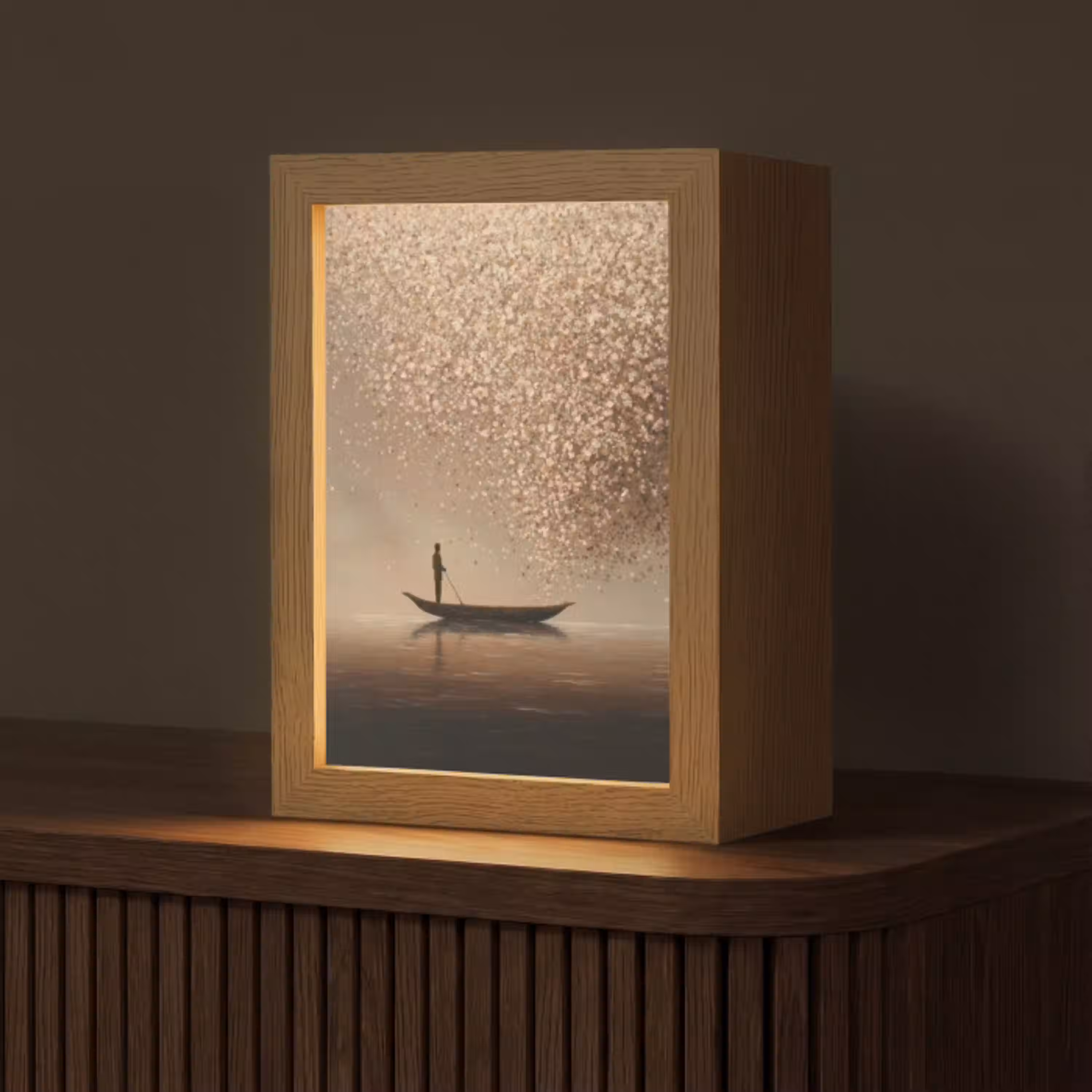 Bootje - Blaadjes - Goud - Water Light Box met kabel (Tafellamp) klein -z3d_website