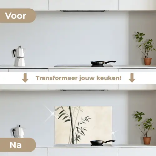 Japandi - Bamboe - Beige keuken achterwand spatscherm klein -voor_na_NL