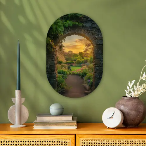 Poort - Planten - Zonsondergang Wandcirkel Ovaal Forex klein -sfeer2