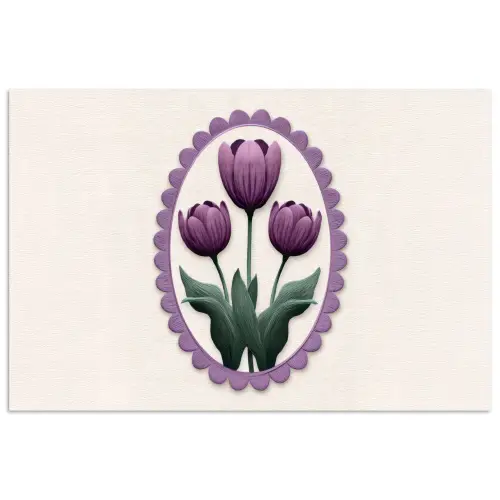 Tulpen - Paars - Lijst - Bladeren poster papier klein -3d