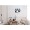 Sneeuwpop - Winterdorp - Kleurrijk Wandcirkel aluminium klein -woonkamer
