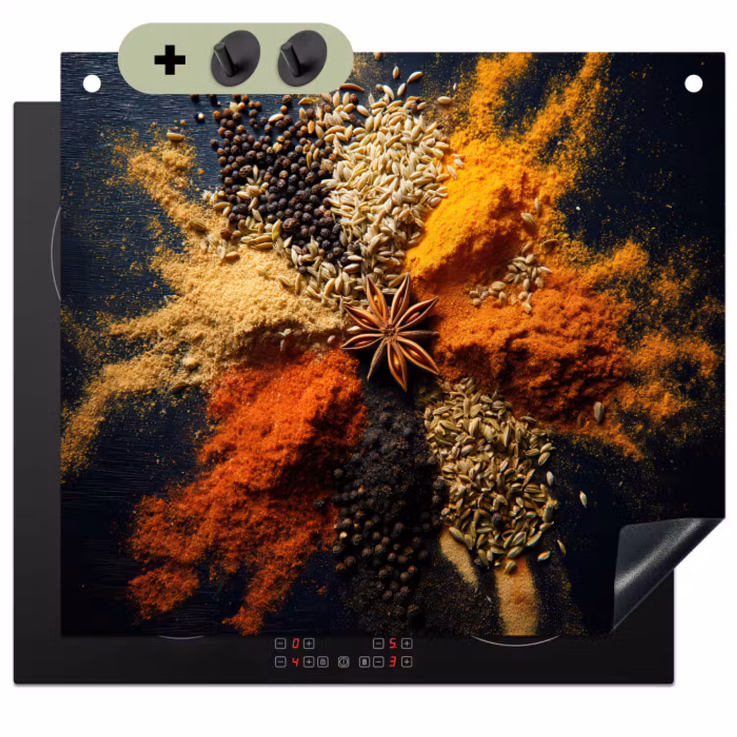 Inductie beschermer en spatscherm (2in1) - Specerijen - Explosie - Oranje