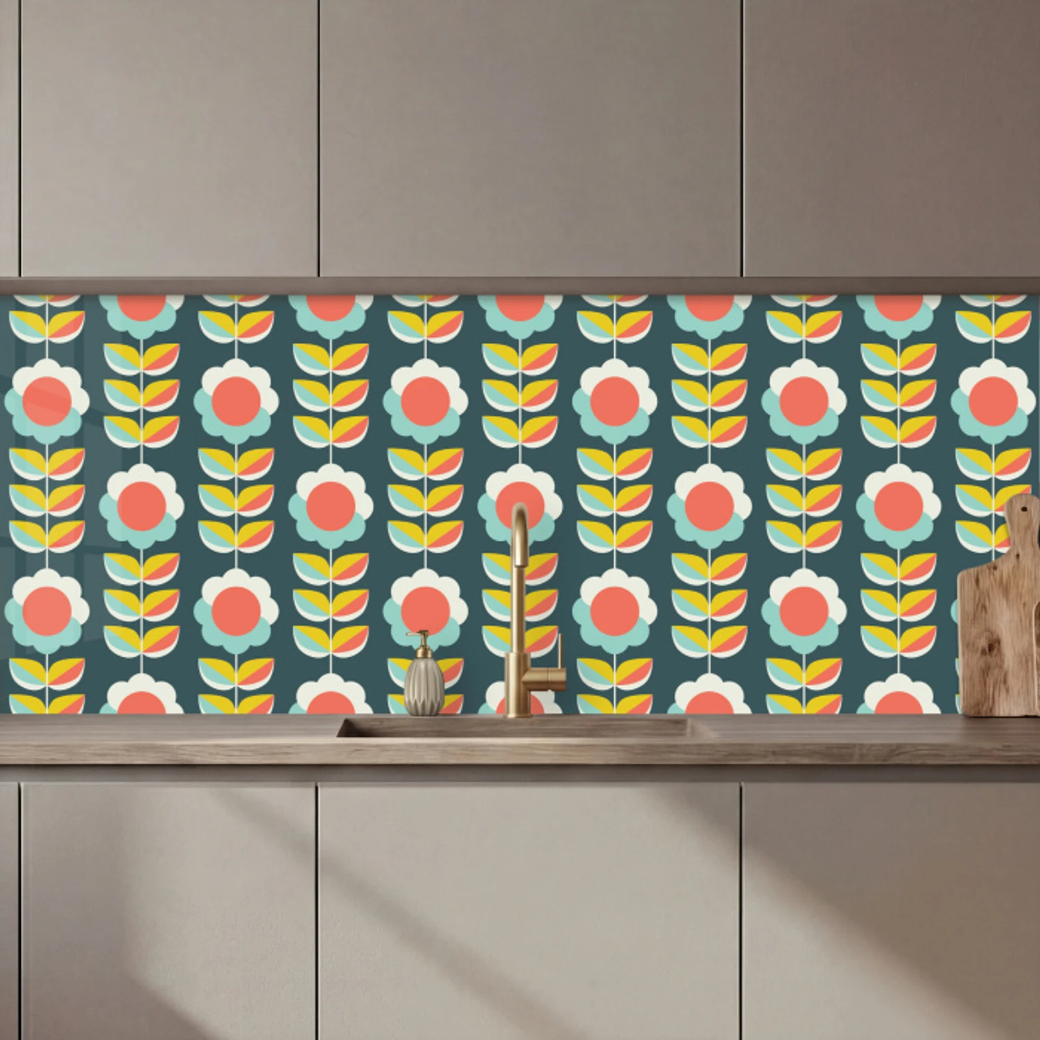 Retro - Bloemen - Scandinavisch keuken achterwand 2 middel 871 zz_3dshopping