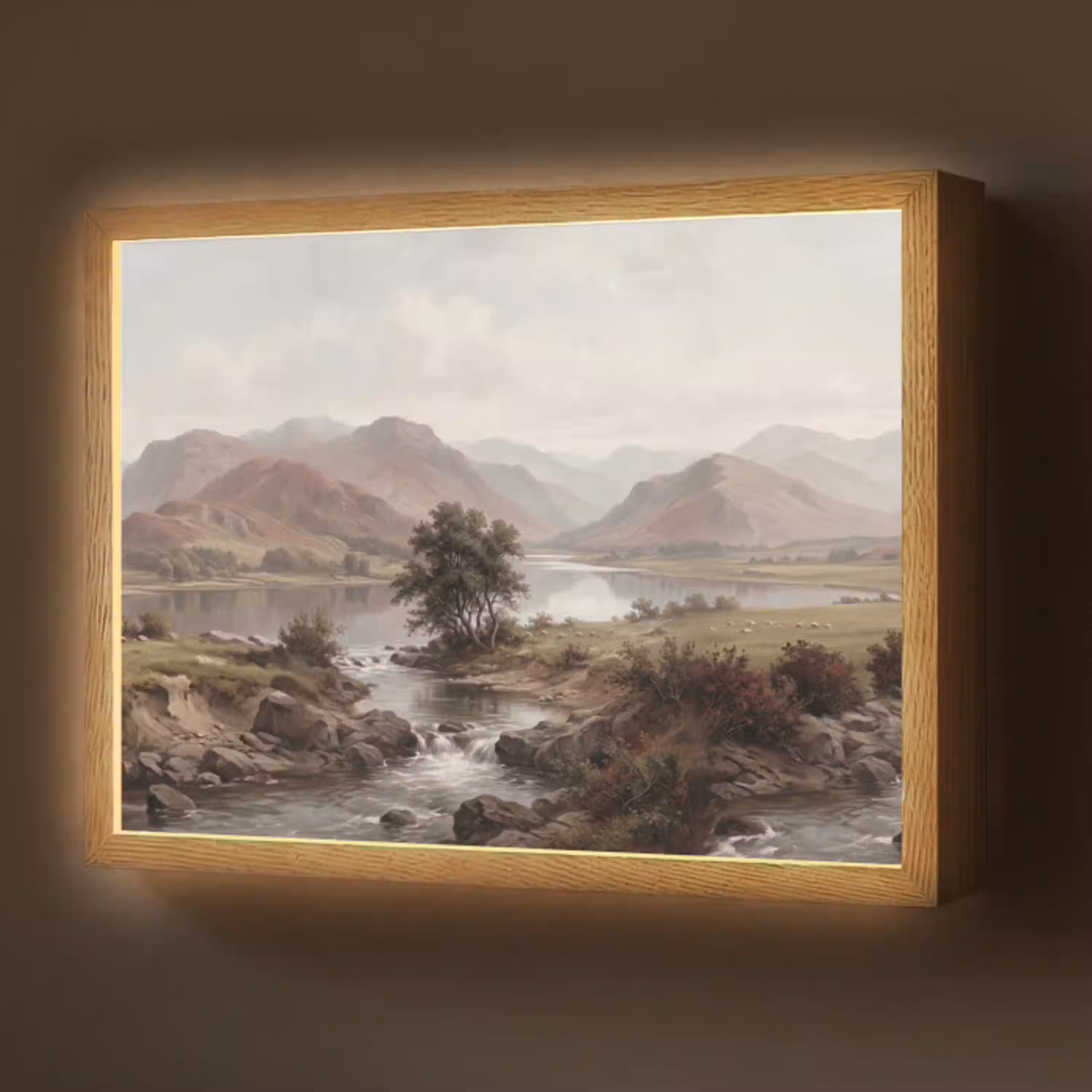 Berglandschap - Meer - Bergen - Vallei - Klassiek Light Box met batterij (Wandlamp) middel -z3d_website