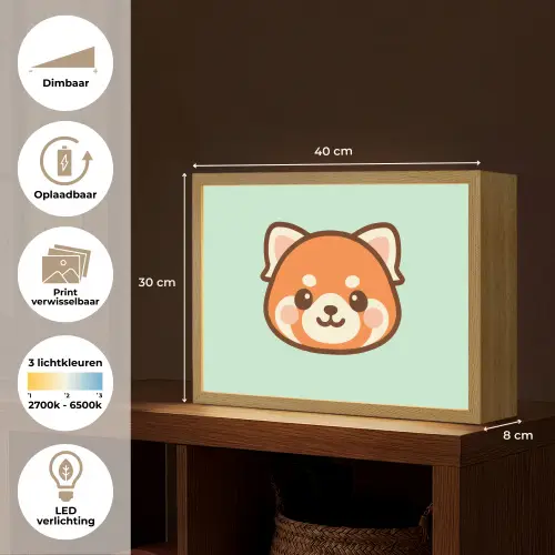 Rode panda - Groen - Cartoon Light Box met batterij (Wandlamp kind) middel -USP_websiteoverzichtNL