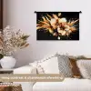 Bloemen - Goud - Graffiti - Zwart - Abstract Wandkleed katoen klein -sfeer1