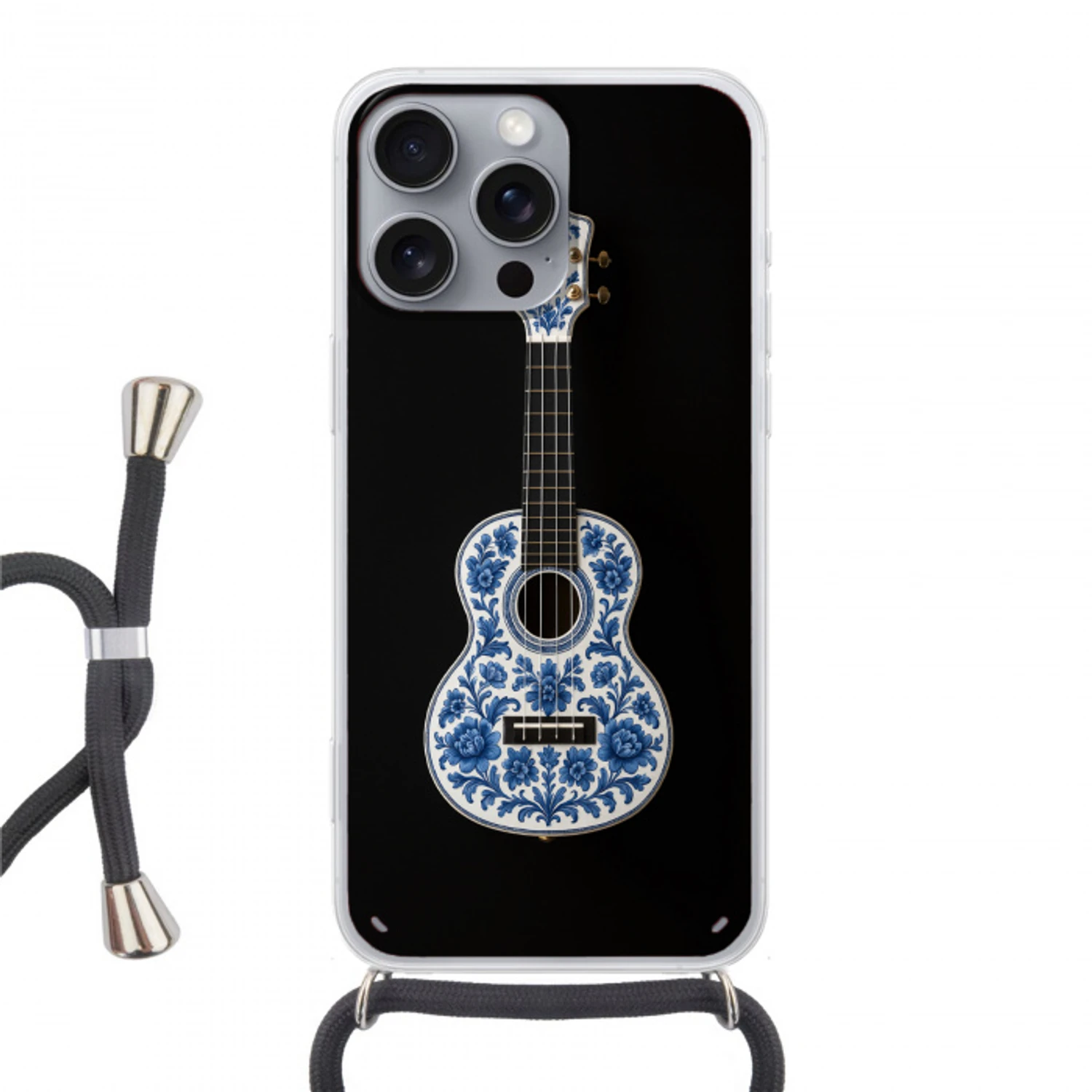 Ukelele - Delfts - Blauw - Muziek Hoesje iPhone 16 Pro Max met koord klein -3d