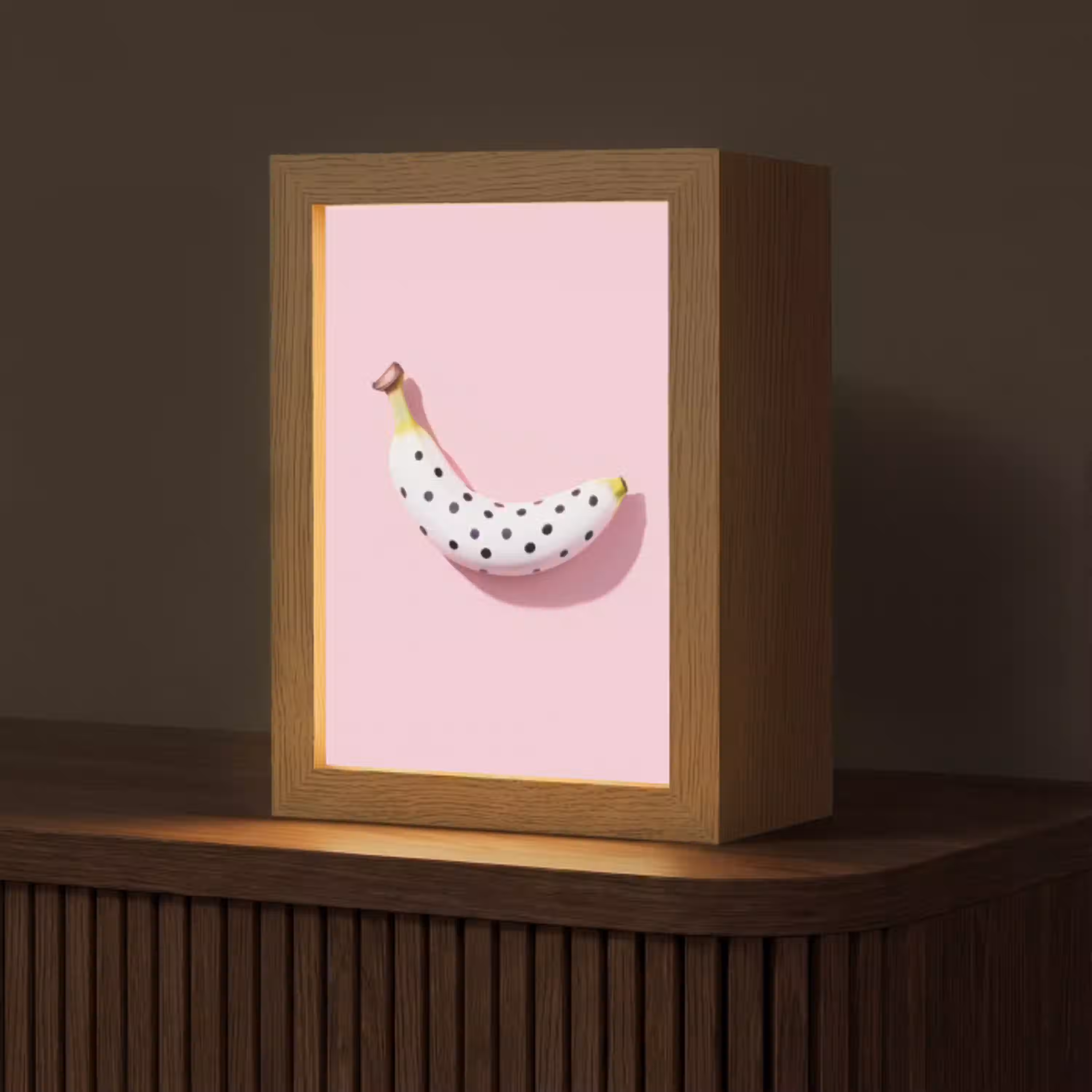 Banaan - Stippen - roze Light Box met kabel (Tafellamp) klein -z3d_website