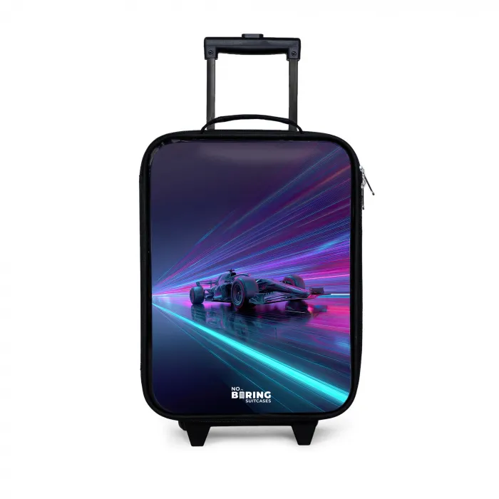 Neon - Raceauto - Lichtstrepen - Paars Kinderkoffer - Zwart klein -3d