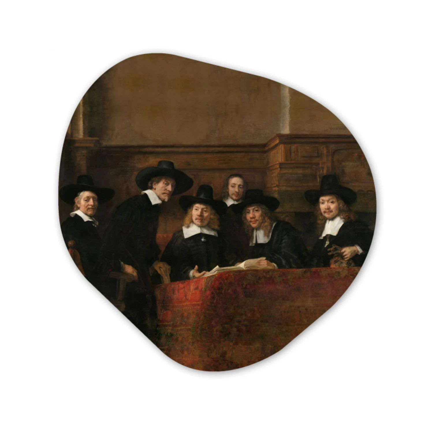 De staalmeesters - Schilderij van Rembrandt van Rijn Wandcirkel Organisch Forex 3mm klein -3d
